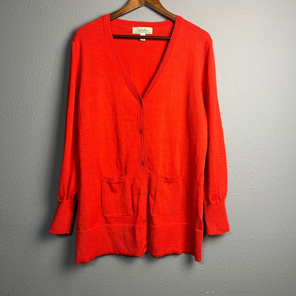 Cabelas Cardigan Sweater Academia Mid Length XL‎ Orange Long Sleeve Pocketed